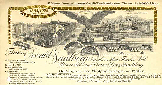 Zwickau - Oswald Saalberg. Mineralöl- und Cement-Grosshandlung. 1938