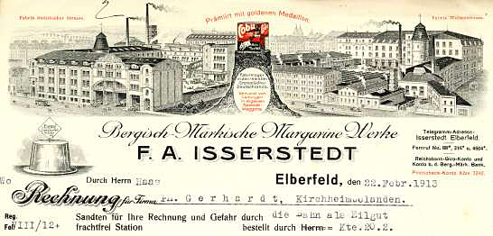 Elberfeld (Wuppertal) - F.A. Isserstedt. Bergisch-Märkische Margarine-Werke. 1913