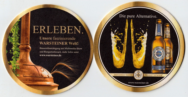 Zwei Bierdeckel einer Serie von Warsteiner