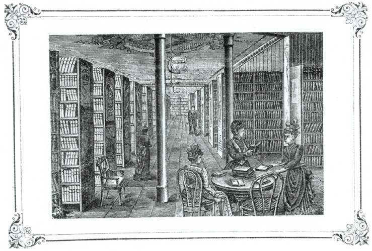 „Nordmeyersche Leihbibliothek Hannover 1886“ von Zeichner und Reproduktionsgrafiker nicht angegeben, daher unbekannt - W. Kitzing / C. Wahl: Handbuch des Leihbibliothekswesens. Verlag Adolph Thallwitz, Taucha-Leipzig 1886. Lizenziert unter PD-alt-100 über Wikipedia - http://de.wikipedia.org/wiki/Datei:Nordmeyersche_Leihbibliothek_Hannover_1886.jpg#/media/File:Nordmeyersche_Leihbibliothek_Hannover_1886.jpg